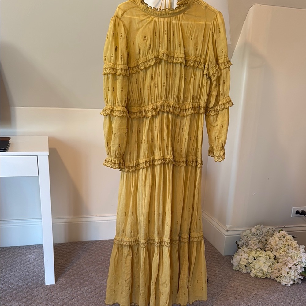 Isabel Marant Gold Ruffled Tiered Gown with Sleeves